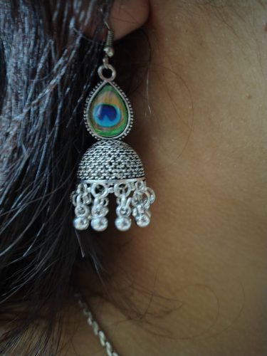 Peacock Elegance Oxidized Jhumka Earrings photo review