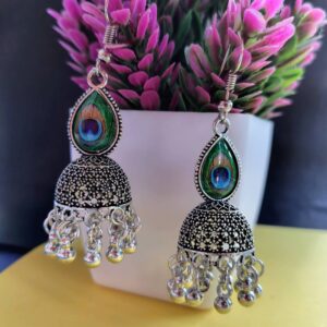 Peacock Elegance Oxidized Jhumka Earrings