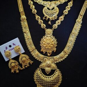 Royal Bridal Gold Plated Long Necklace Set with Earrings