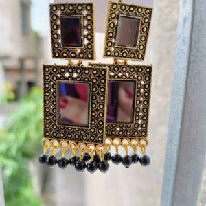 Elegant Rectangular Pink Stone Traditional Earrings