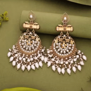 Kundan White Pearl Ethnic Earrings