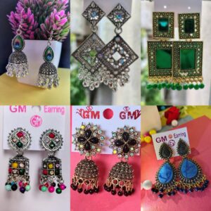 Antique Designer Oxidized Jhumka Earrings Combo Set of 6 pairs for beautiful girls & women