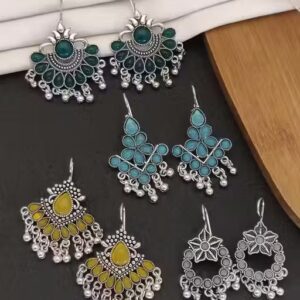 Handcrafted German Silver Earrings Combo - 4 Pairs for Every Occasion