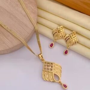 Gold Plated Chain Pendal Earring Set For Girl And Women